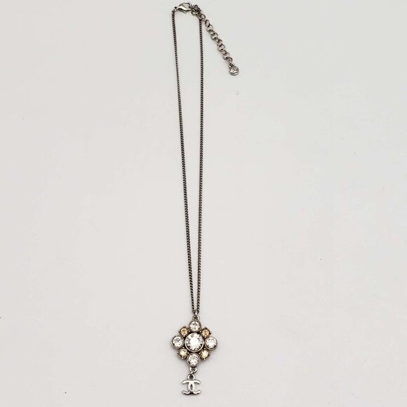 100% Authentic CHANEL CC with stone Necklace Silver Color - Picture 4 of 13
